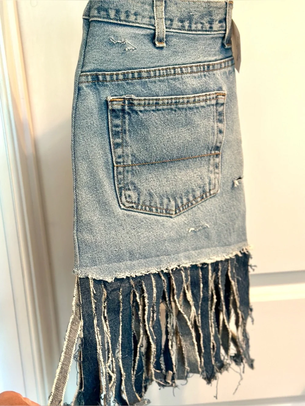 Unique BOHO Handmade Crossbody Upcycled Denim Fringed W/Beads Bag